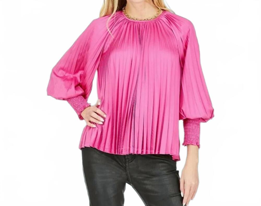 NEW JOY JOY cerise pleated bishop sleeve top in pink